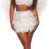 Feather Mini Skirt Set - White